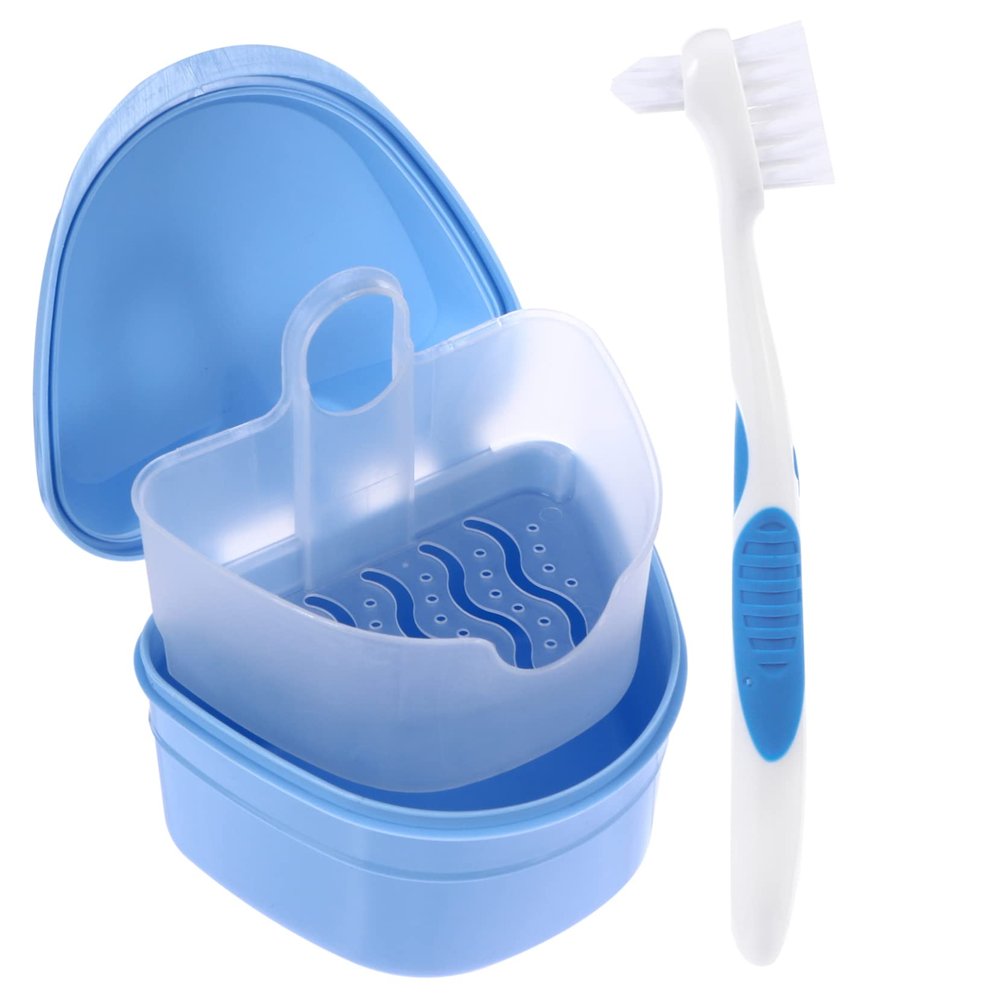 PLAFOPE Case for Soaking Dentures Storage Box Brush Holder Bath Box for Travel for Cleaning Cleaning Case
