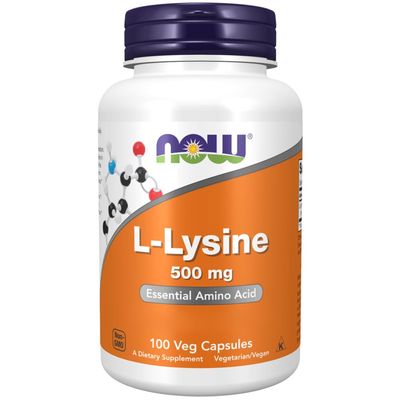 Now Foods, L-Lysine, 500mg, 100 Vegan Capsules, Amino Acid, Lab-Tested, Gluten-Free, Soy-Free, GMO-Free