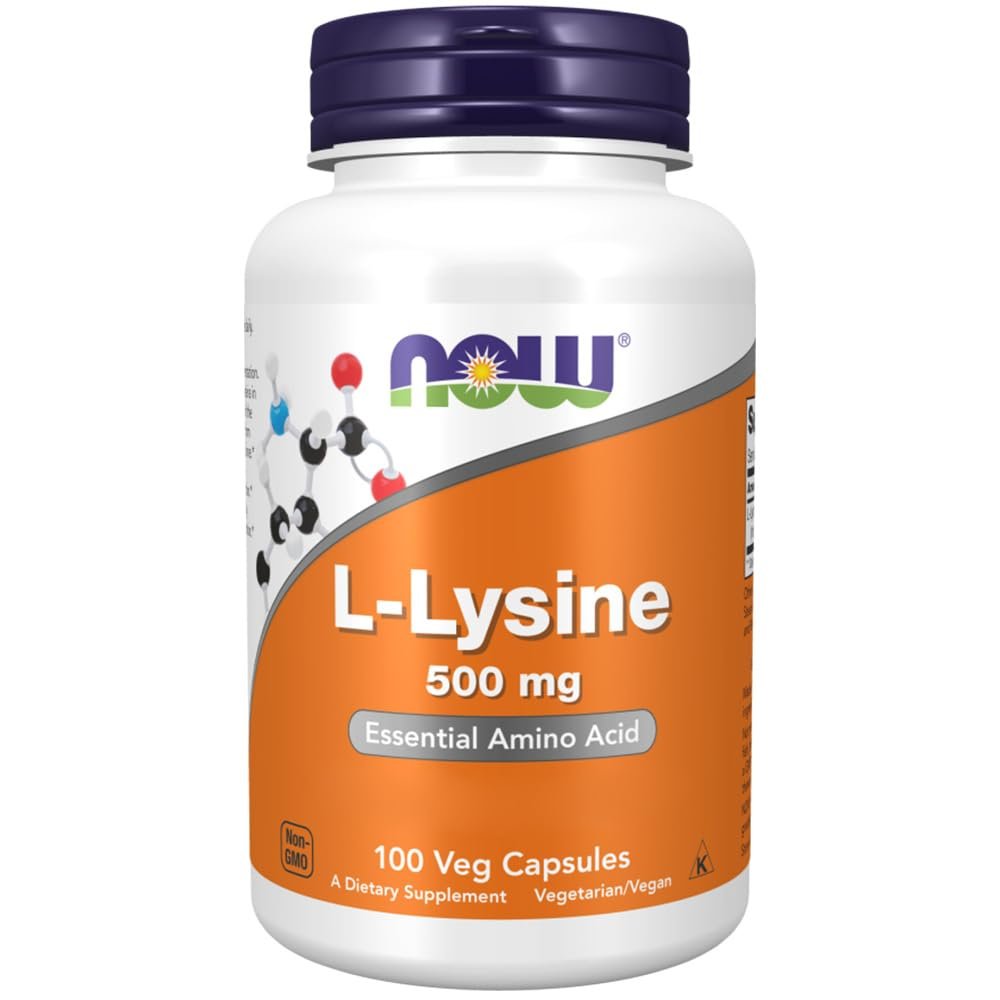 Now Foods, L-Lysine, 500mg, 100 Vegan Capsules, Amino Acid, Lab-Tested, Gluten-Free, Soy-Free, GMO-Free