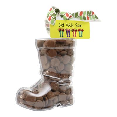 ButtonChocs Get Well Soon Chocolate Welly Boot - Get Welly Soon. Belgian Milk Chocolate Thinking of You Gift.