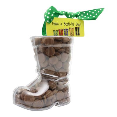 ButtonChocs Birthday Chocolate Welly Boot - Have A Bootiful Day. Belgian Milk Chocolate Birthday Gift. Garden Lover Gift.