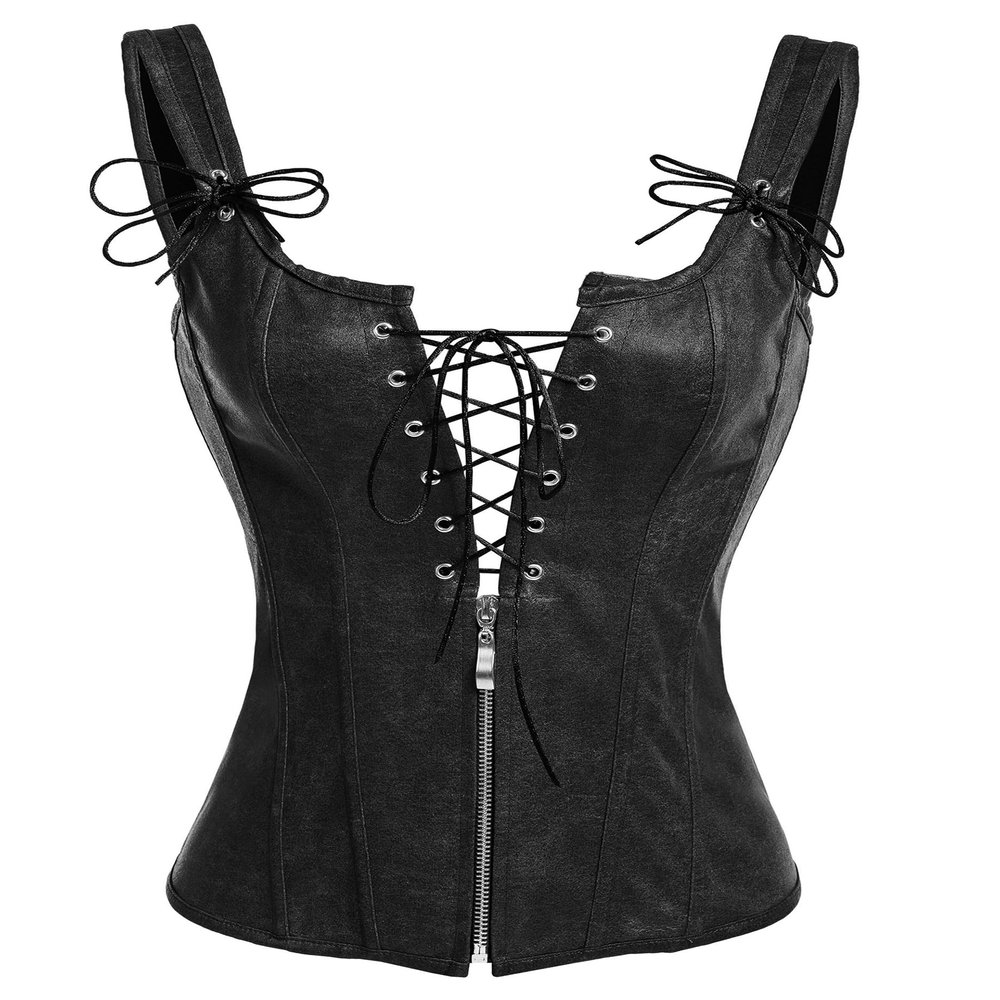 Alivila.Y Fashion Corset Womens PVC Renaissance Lace up Boned Bustier Garter Straps, Black Leather, XXXL