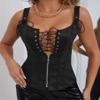 Alivila.Y Fashion Corset Womens PVC Renaissance Lace up Boned Bustier Garter Straps, Black Leather, XXXL view 2