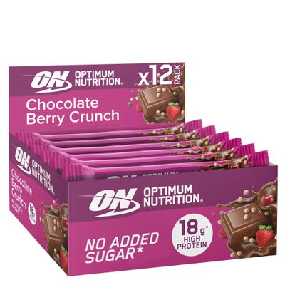 Optimum Nutrition Chocolate Berry Crunch Protein Bars, On-The-Go Pre-Workout and Post-Workout Vegetarian Gym Snack for Men and Women, No Added Sugar Healthy Snacks, 12 x 55 g