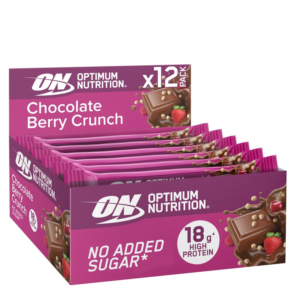 Optimum Nutrition Chocolate Berry Crunch Protein Bars, On-The-Go Pre-Workout and Post-Workout Vegetarian Gym Snack for Men and Women, No Added Sugar Healthy Snacks, 12 x 55 g
