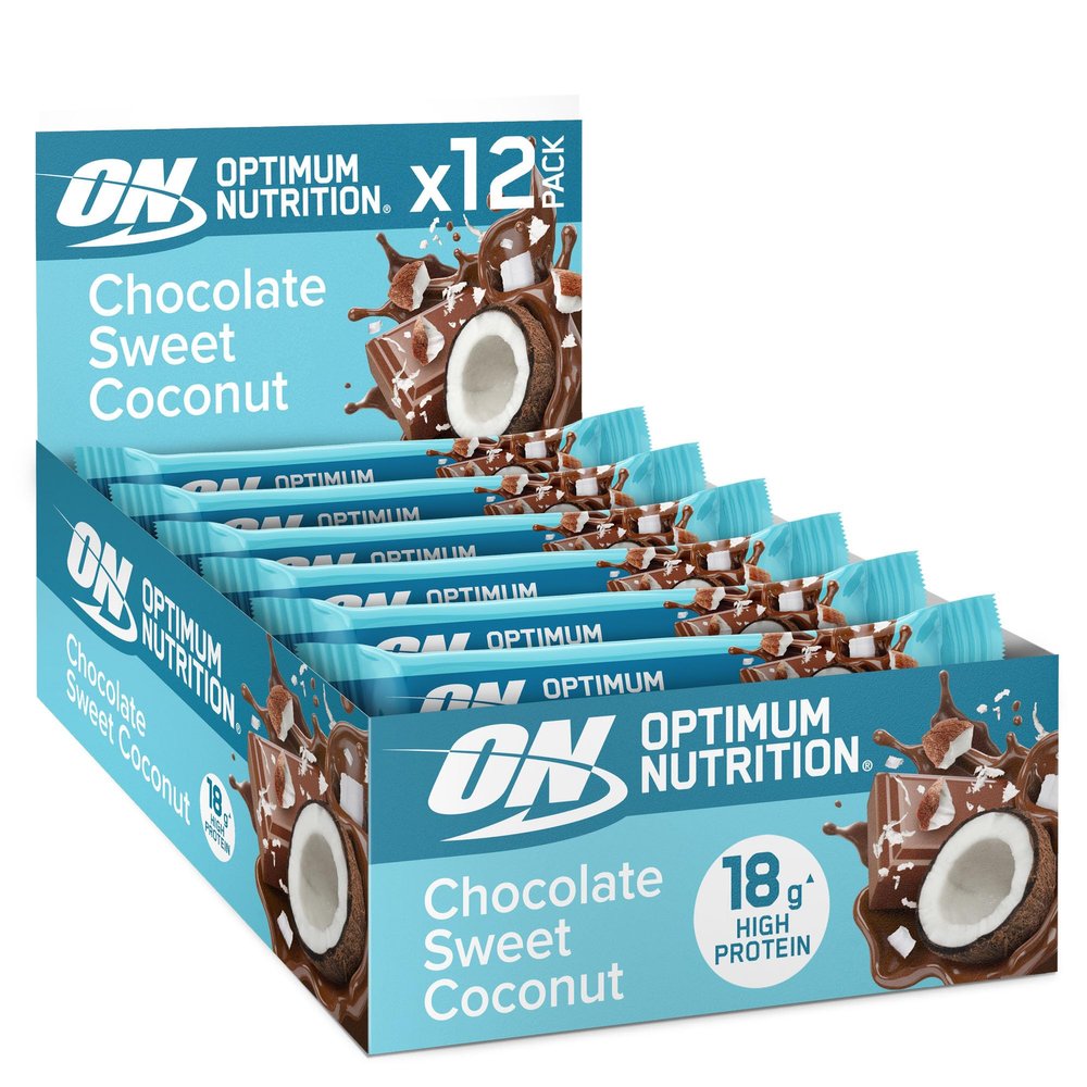 Optimum Nutrition Chocolate Sweet Coconut Protein Bars, On-the-Go Pre-Workout and Post-Workout Gym Snack Alternative for Men and Women, with Soy Protein, 12 x 59 g