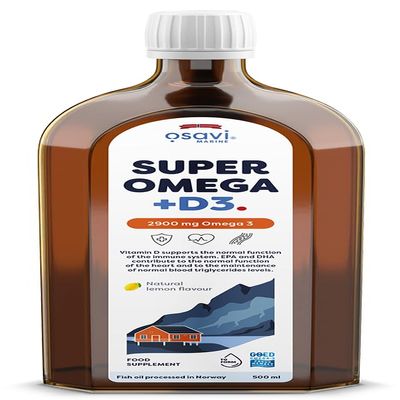 Osavi Super Omega + D3, 2900 mg Omega3  500 ml Oil | Lemon Flavor | High DHA & EPA from Wild Atlantic Cod | Supports Heart, Brain & Immune Health | Contributes to Normal Blood Triglycerides