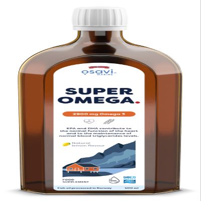 Osavi Super Omega, 2900 mg Omega3  500 ml Oil | Lemon Flavor | DHA & EPA from Sustainable Wild Fish | Supports Heart & Brain Health | Contributes to Normal Blood Triglyceride Levels