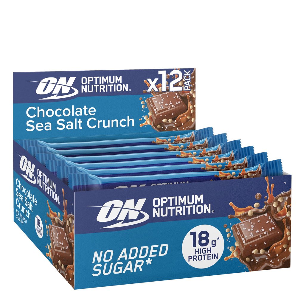 Optimum Nutrition Chocolate Sea Salt Crunch Protein Bars, On-the-Go Pre-Workout and Post-Workout Vegetarian Gym Snack for Men and Women, No Added Sugar Healthy Snacks, 12 x 55 g