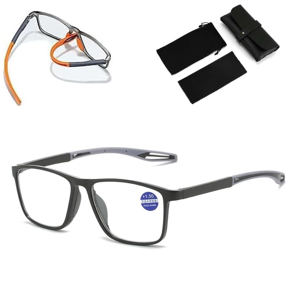 Men's Sports Ultra-Light Anti-Blue Light Presbyopic Glasses,Portable Progressive Far and Near Dual-Use Dual Focus Reading Glasses,Sports Cycling Reading Glasses (3 x, Black)