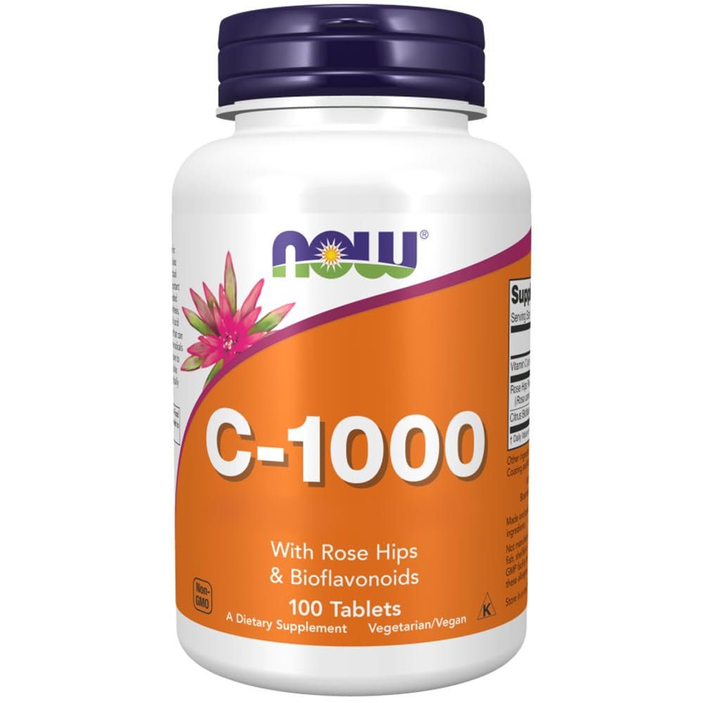 Now Foods, C-1000, Vitamin C, 1000mg, L-Ascorbic Acid, with Rosehip, 100 Vegan Tablets, Lab-Tested, Gluten Free, Vegetarian, Soy Free, Non GMO