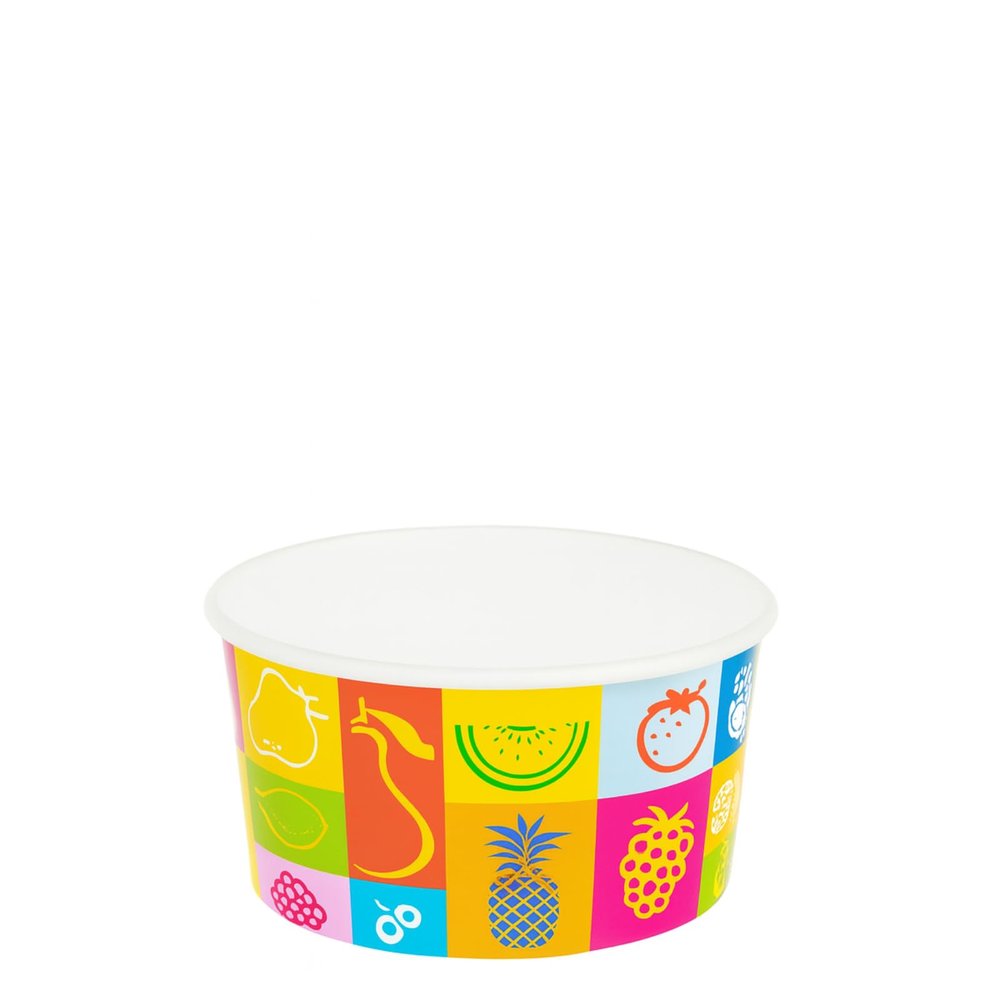 155ml (5.5 UK fl oz) 2-Scoop Ice Cream Tubs  Tutti Frutti Design | Colourful Disposable Paper Dessert Cups | Recyclable & Food Grade | Ideal for Ice Cream Vans, Events & Parties  Pack of 1485