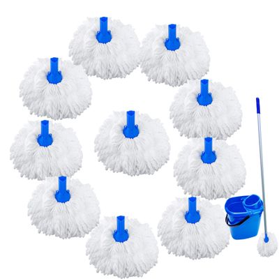 10 Pcs Microfibre Mop Head Floor Mop for Floor Cleaning Cleaning Mops for Hard Floors Hardwood Laminate Tiles Floors, Wet Mop Dust Mops with Washable Replacement White Mop Heads White Blue Colour Code