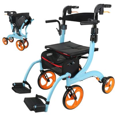 2 in 1 lightweight rollator walker with comfort suspension Convertible to transport chair Height adjustable Foldable and lightweight with seat and backrest walker for seniors and disabled people ( Siz