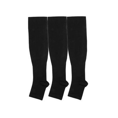 Compress Tolose Women L/XL Open Toe High Knee Support Men Socks Stockings Sports Safety Belts For Work For Men, black, One Size