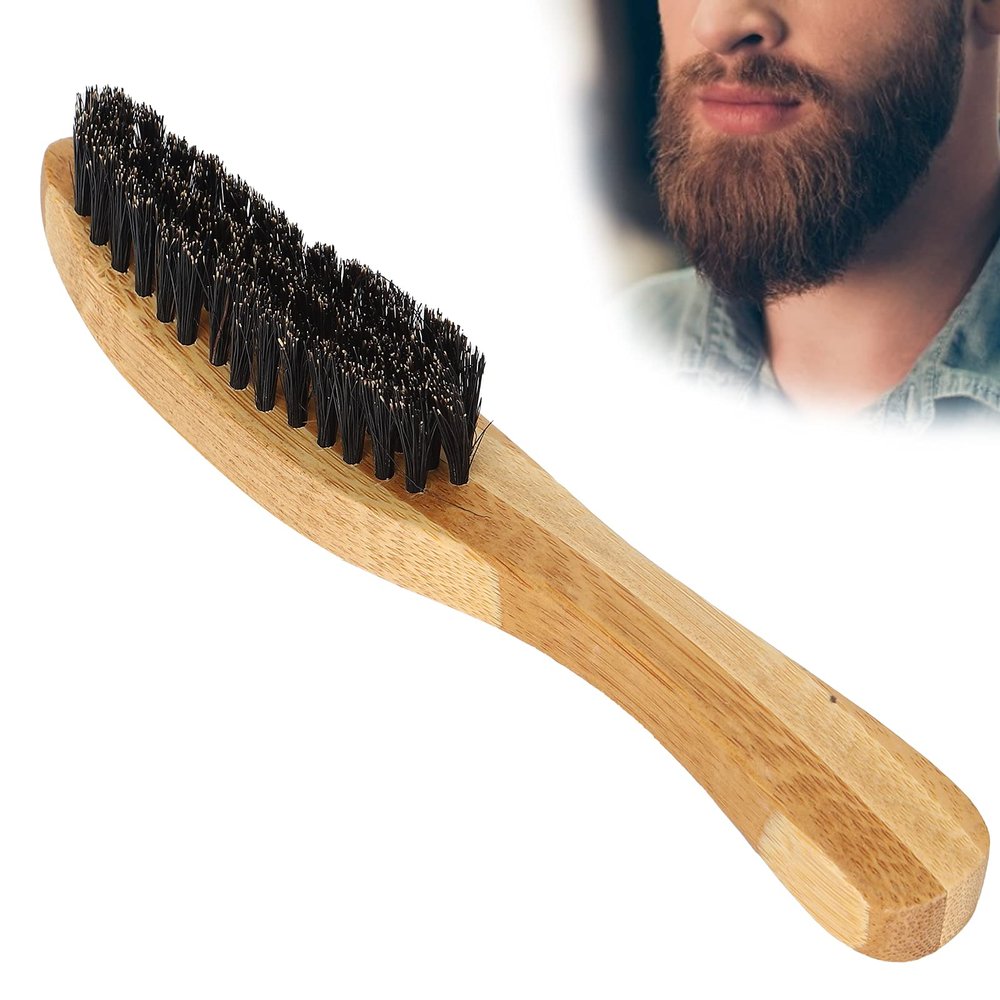 ANKROYU Beard Styling Brush, Strong Toughness Beard Brush, Portable Ergonomic Curved Design for Beard and Mustache, Natural Boar Bristle for Shaping and Grooming