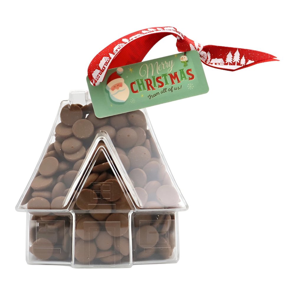 ButtonChocs Christmas Chocolate House - Merry Christmas. Belgian Milk Chocolate Gift for Christmas.