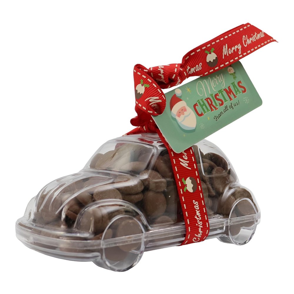 ButtonChocs Christmas Chocolate Car - Merry Christmas. Belgian Milk Chocolate Gift for Christmas.