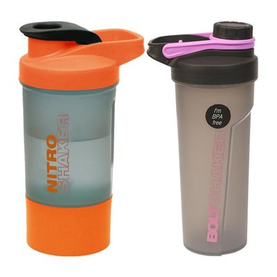 Amazing Pink Bolt Shaker + Orange Nitro Shaker - 600ml with 700ml Steel Wire Whisk Ball, Measuring Guide, Flip/Screw Cap and Detachable Jar Spill Proof Protein Shaker Bottle Sport Bottles Fitness Gym
