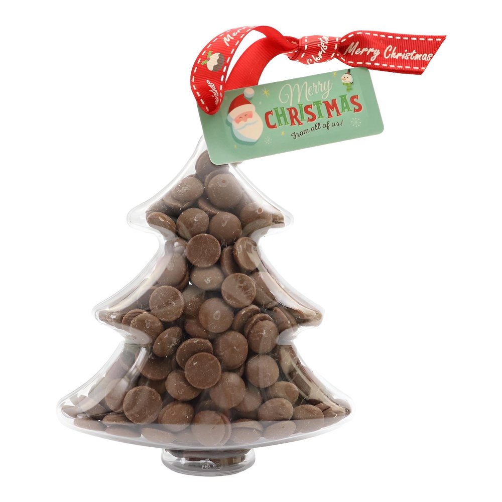 ButtonChocs Christmas Chocolate Tree - Merry Christmas. Belgian Milk Chocolate Gift for Christmas.