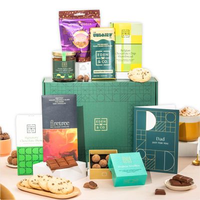 Father's Day, Dad Vegan Hot Chocolate Gift Hamper Basket, Luxury Gourmet Gifts for Men, Him, with Vegan Chocolate by EDEN & CO