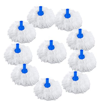 10 Pcs Microfibre Mop Heads for Cleaning Floors Microfibre Floor Mop Flat Dry Wet Mop for Hard Wood Laminate Vinyl Tile Wooden Floor Cleaning Dust Mop Blue Colour Code 10 Reusable Washable Mop Head