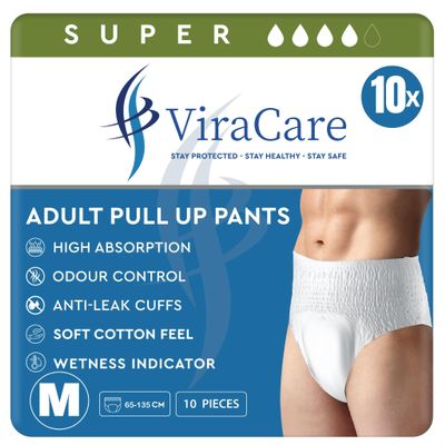 10 x Incontinence Pants Men & Women | with Wetness Indicator & Soft-Stretch Waistband | Disposable Adult Nappies | Waist Size Medium 65-135 cm | Adult Diapers | (1 Pack of 10)