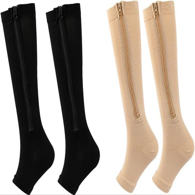 2Pairs Medical Compression Socks for Women Men, 15-20mmHg Knee High Flight Socks Compression Stockings,Zipper Compression Socks for Swollen Varicose Veins Running Nurses Pregnancy Travel (Mixed, L/XL)