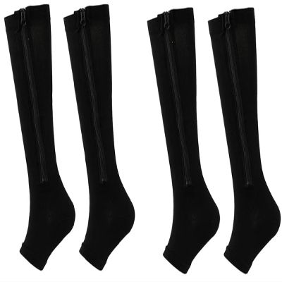 2Pairs Medical Compression Socks for Women Men, 15-20mmHg Knee High Flight Socks Compression Stockings, Zipper Compression Socks for Swollen Varicose Veins Running Nurses Pregnancy Travel (Black, XXL)