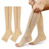 2Pairs Medical Compression Socks for Women Men, 15-20mmHg Knee High Flight Socks Compression Stockings,Zipper Compression Socks for Swollen Varicose Veins Running Nurses Pregnancy Travel (Beige, L/XL) view 1