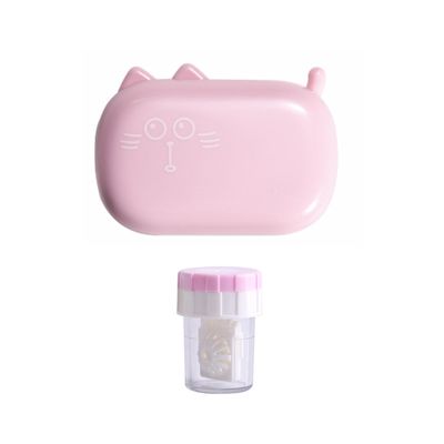 Cute Cat Contact Lens Case Box with Mirror, Portable Travel Contact Lens Box Kit with Tweezers Remover for Home Office