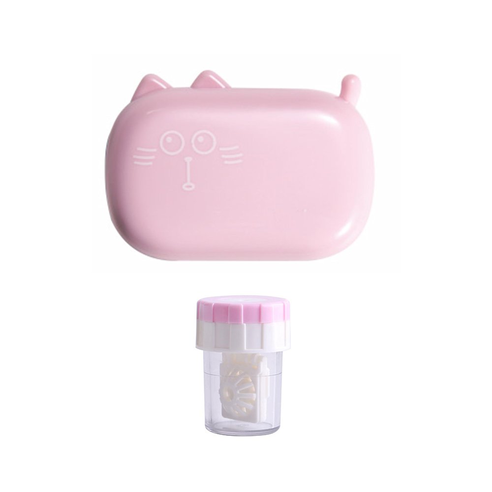 Cute Cat Contact Lens Case Box with Mirror, Portable Travel Contact Lens Box Kit with Tweezers Remover for Home Office