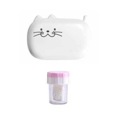 Cute Cat Contact Lens Case Box with Mirror, Portable Travel Contact Lens Box Kit with Tweezers Remover for Home Office