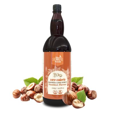 Blue Nile Foods Barista Hazelnut Coffee Syrup, Zero Sugar Syrup, Keto Friendly Coffee Gift, Calorie/Sugar Free Coffee Syrups for Coffee Drinks (Hot/Iced), 1L
