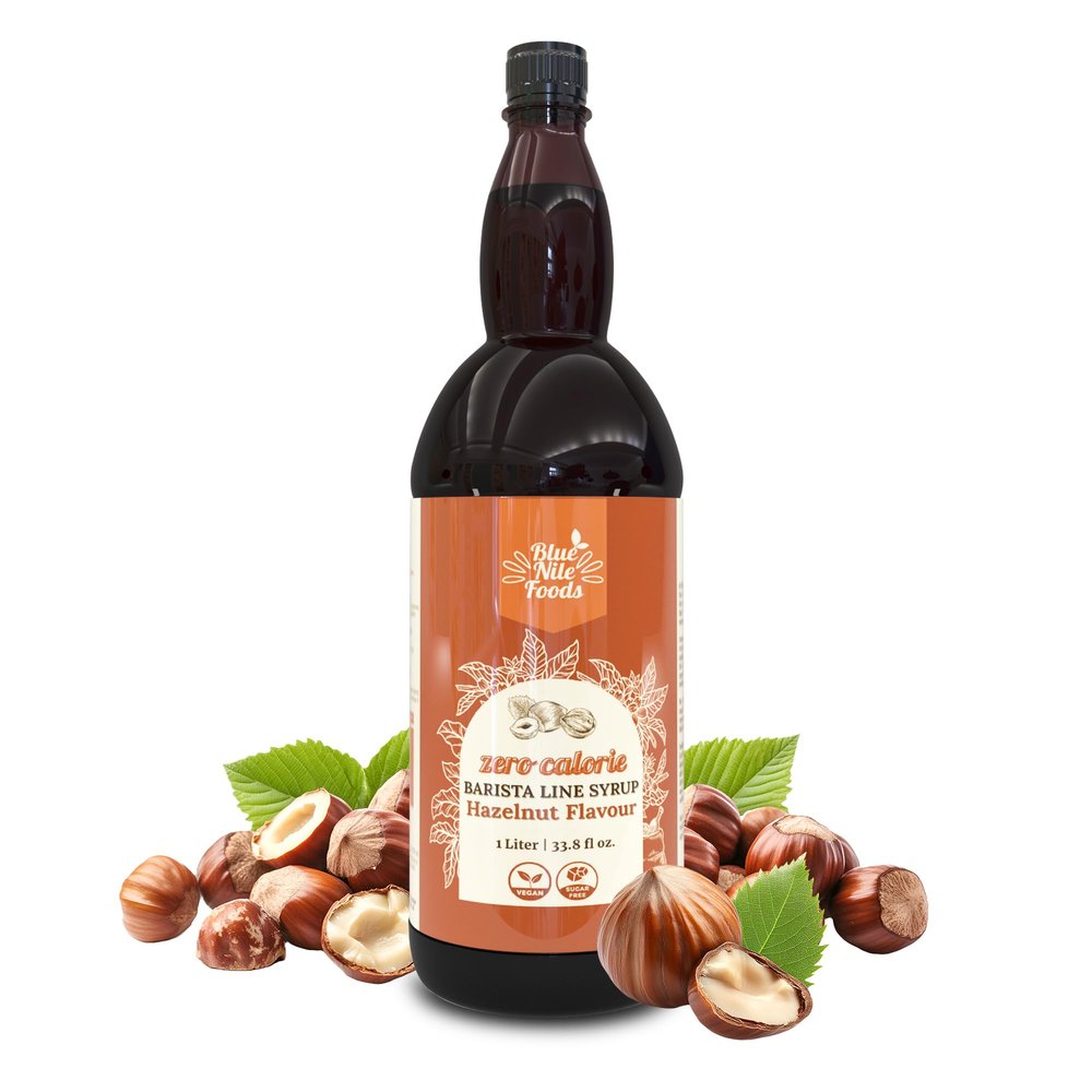 Blue Nile Foods Barista Hazelnut Coffee Syrup, Zero Sugar Syrup, Keto Friendly Coffee Gift, Calorie/Sugar Free Coffee Syrups for Coffee Drinks (Hot/Iced), 1L