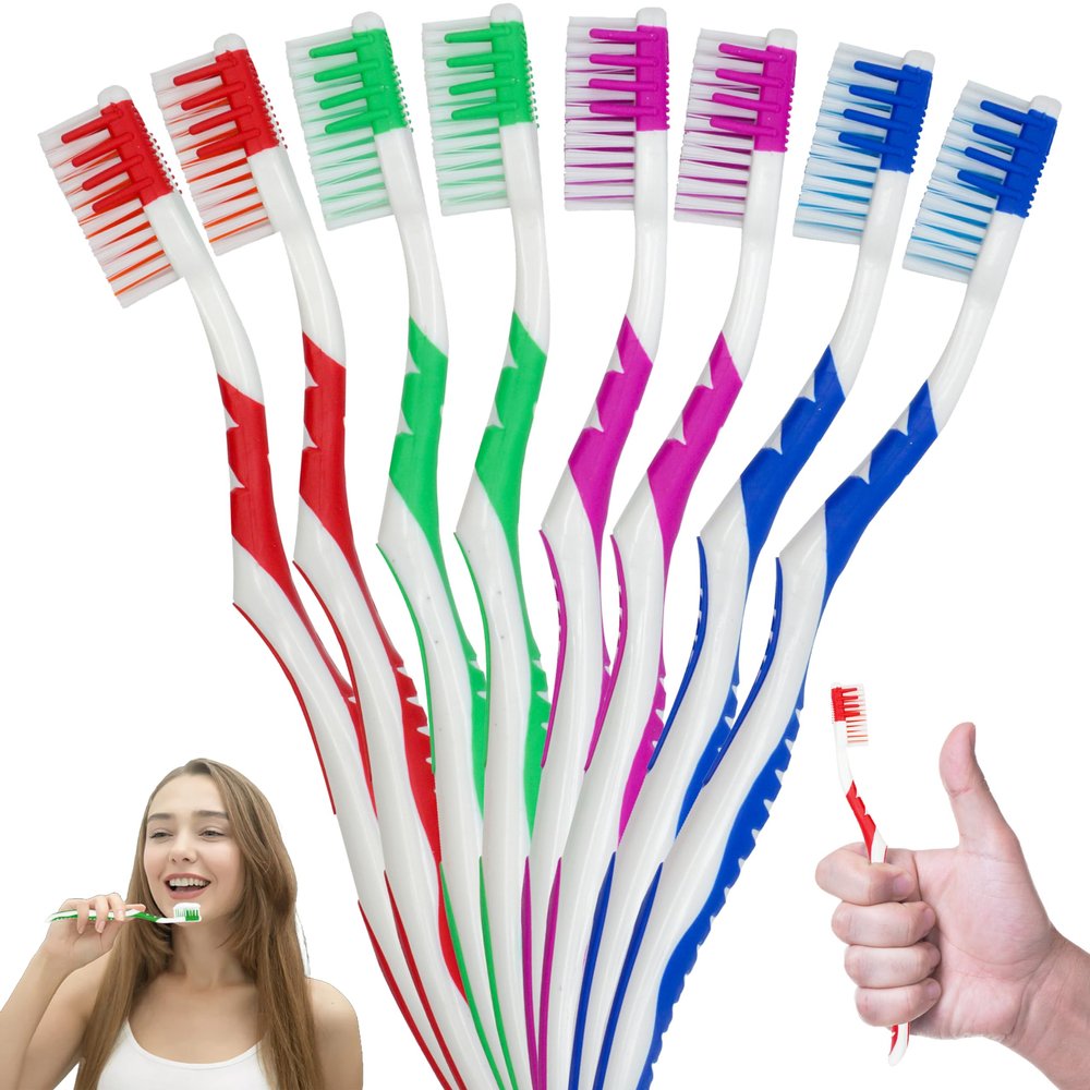 8PCs Adults Toothbrushes Multipack, Family Pack Assorted Colours, Manual Toothbrushes for Adults, Travel Toothbrush with Firm Bristles for Effective Cleaning -19CM