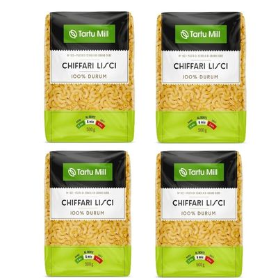 CHIFFARI LISCI Pasta Dry 100% Durum Wheat Premium Semolina Macaroni Tartu Mill Nr 183 (x4 CHIFFARI LISCI 500g) 2Kg