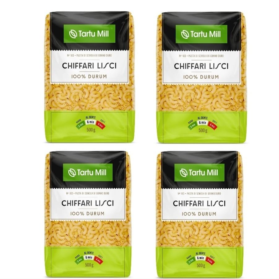 CHIFFARI LISCI Pasta Dry 100% Durum Wheat Premium Semolina Macaroni Tartu Mill Nr 183 (x4 CHIFFARI LISCI 500g) 2Kg