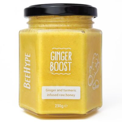 BeeHype - Ginger Boost - Ginger and Turmeric Infussed Raw Honey with NO Preservatives and NO Refined Sugars - Vegetarian, Nut and Dairy-Free, 230g