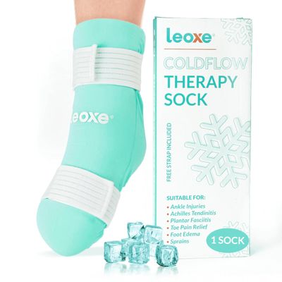 LEOXE Ankle Foot Ice Pack Wrap, Reusable Cold Therapy Gel Sock for Injuries, Sprained, Swelling, Toe Pain, Foot Edema, Plantar Fasciitis, Achilles Tendonitis Pain Relief & Surgery Recovery