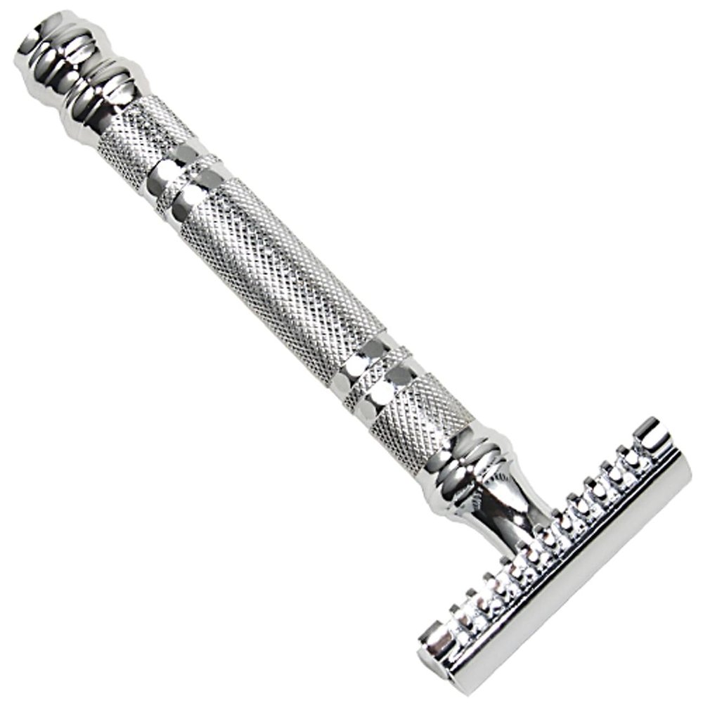 Parker Safety Razor, 24C Three Piece Open Comb Double Edge Safety Razor with Heavyweight Chrome Plated Brass Handle