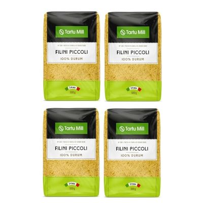 4x 500g FILINI PICCOLI DRY PASTA NR.388 100% DURUM WHEAT PREMIUM SEMOLINA MACARONI TARTU MILL 2Kg