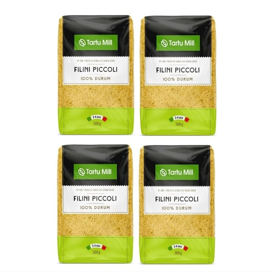 4x 500g FILINI PICCOLI DRY PASTA NR.388 100% DURUM WHEAT PREMIUM SEMOLINA MACARONI TARTU MILL 2Kg