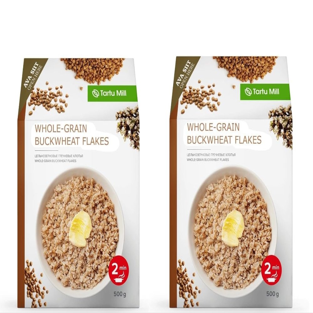 2x 500g WHOLE GRAIN ROASTED BUCKWHEAT FLAKES INSTANT PORRIDGE 1Kg KASHA FROM TARTU MILL