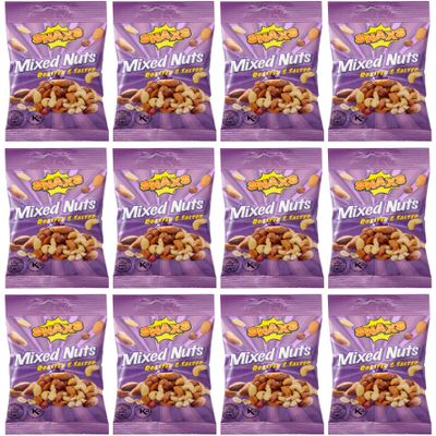 Snaxs Roasted Salted Mixed Nuts 12 x 40g - Almonds, Brazil, Cashews, Peanuts & Hazelnuts - Healthy Kosher Snack with Fibre, Protein & Minerals - Ideal for Snacking