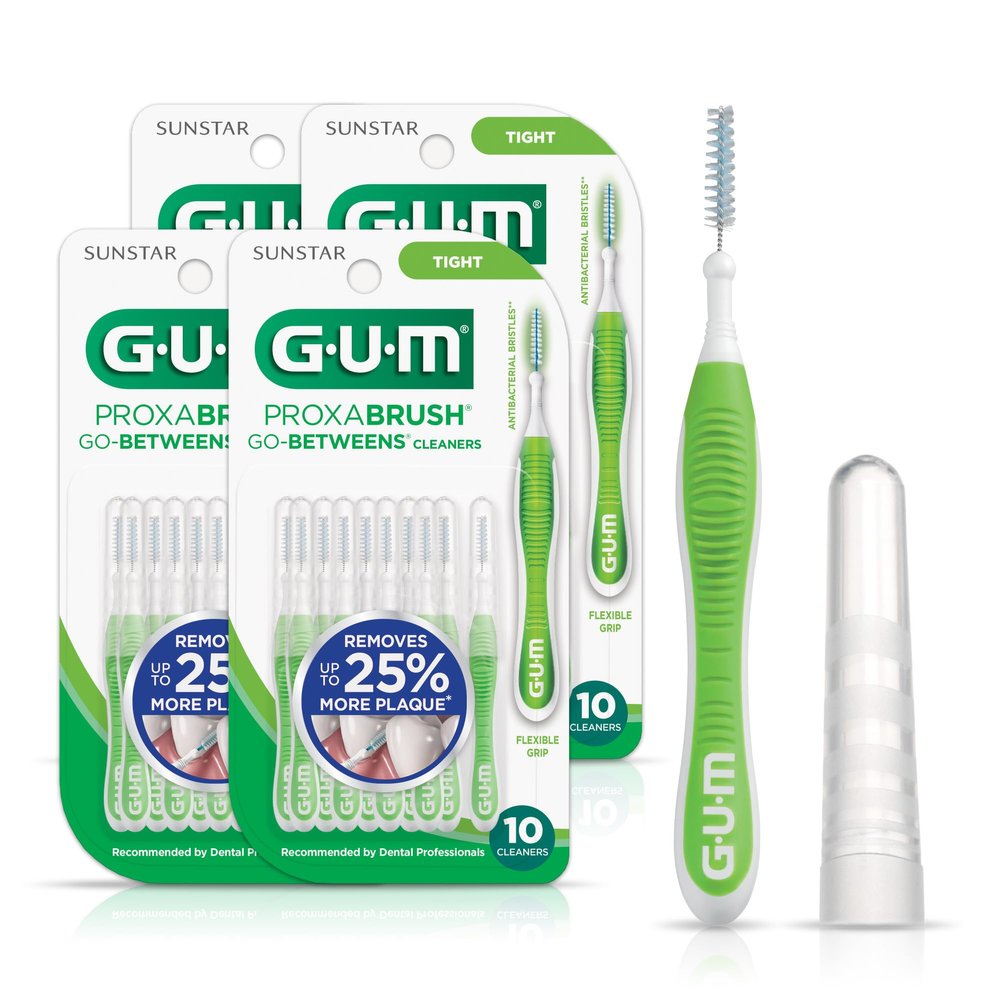 GUM Proxabrush Go-Betweens - Tight, Interdental Brushes for Tight Teeth, Dental Picks for Plaque Removal, Safe for Braces & Dental Devices, 10ct (4Pk)