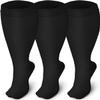 Gcbiger 3 Pairs Plus Size Compression Socks (20-30 mmHg) for Women & Men, Wide Calf Extra Large Knee High Stockings (as8, alpha, 3x_l, plus, regular, Black) view 1
