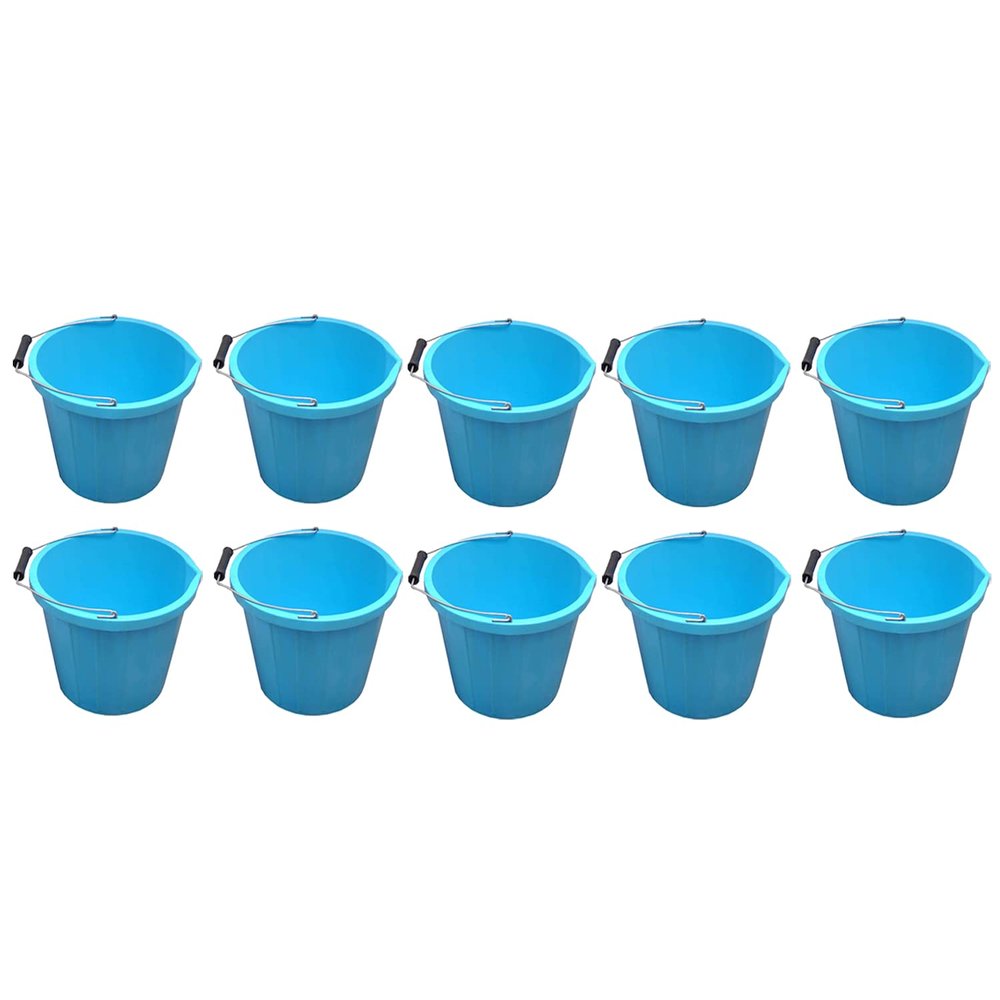 10 x 14L Litre Strong Plastic Builders Bucket 3 Gallon Multipurpose Storage Bucket Construction Bucket With Metal Handle & Spout For Cleaning Animal Feed Mixing Home & Garden Made in UK (Blue)