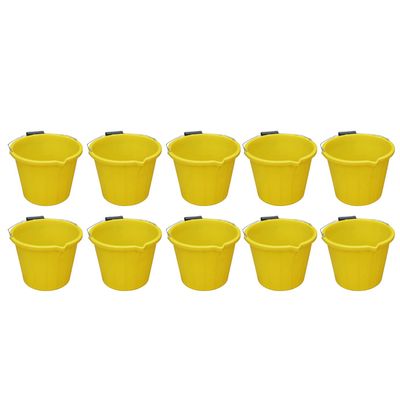 10 x 14L Litre Strong Plastic Builders Bucket 3 Gallon Multipurpose Storage Bucket Construction Bucket With Metal Handle & Spout For Cleaning Animal Feed Mixing Home & Garden Made in UK (Yellow)