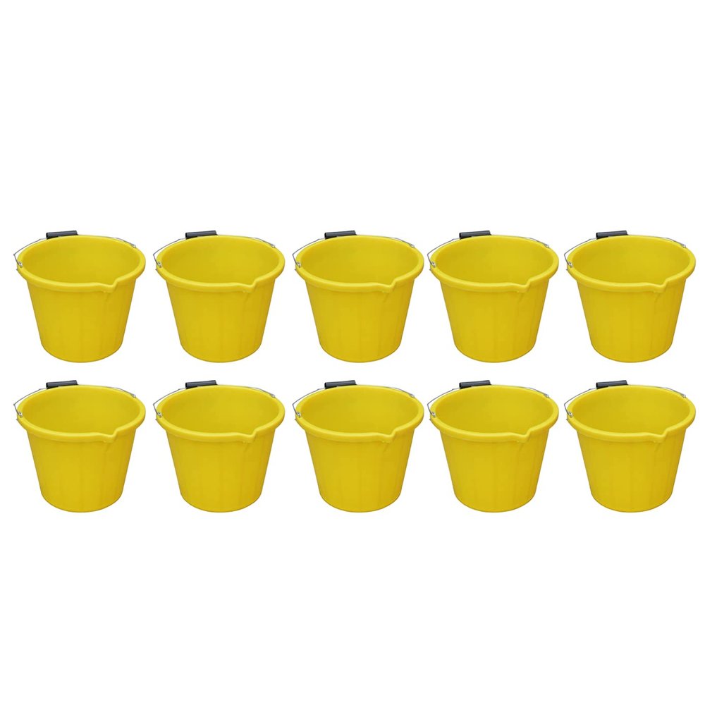 10 x 14L Litre Strong Plastic Builders Bucket 3 Gallon Multipurpose Storage Bucket Construction Bucket With Metal Handle & Spout For Cleaning Animal Feed Mixing Home & Garden Made in UK (Yellow)